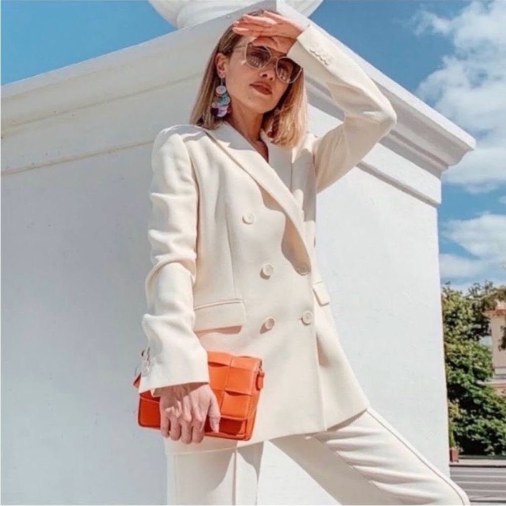 Zara Cream Ivory Double-Breasted Blazer